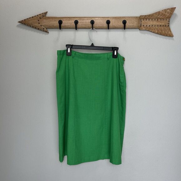 RARE 50s-60s Jr Plenty Shop Lane Bryant | Kelly Green Flared Midi Skirt Size Lar - Picture 1 of 7